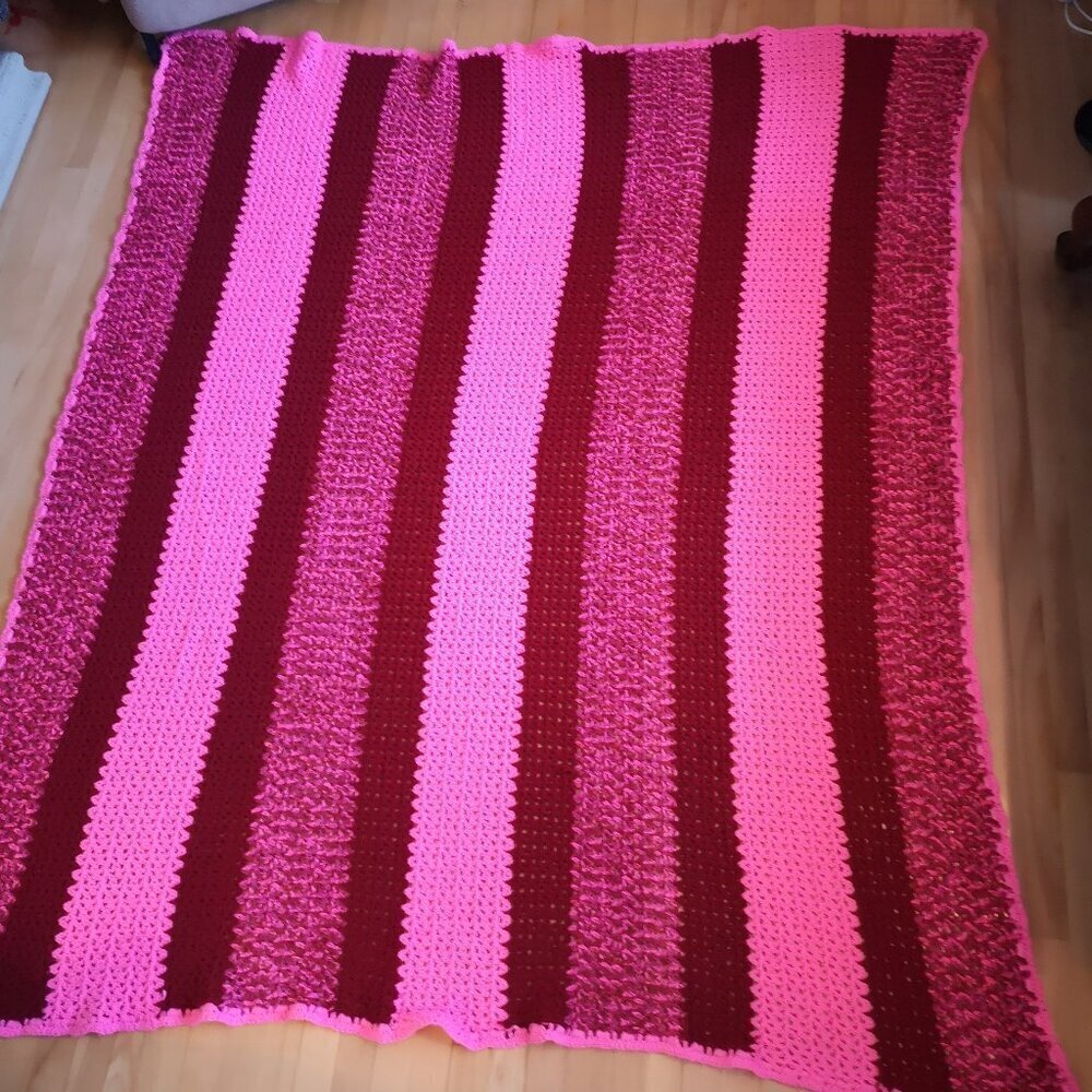 Handmade 67"x 80" Hot Pink Burgundy & Pink Mix Crochet Afghan / Throw